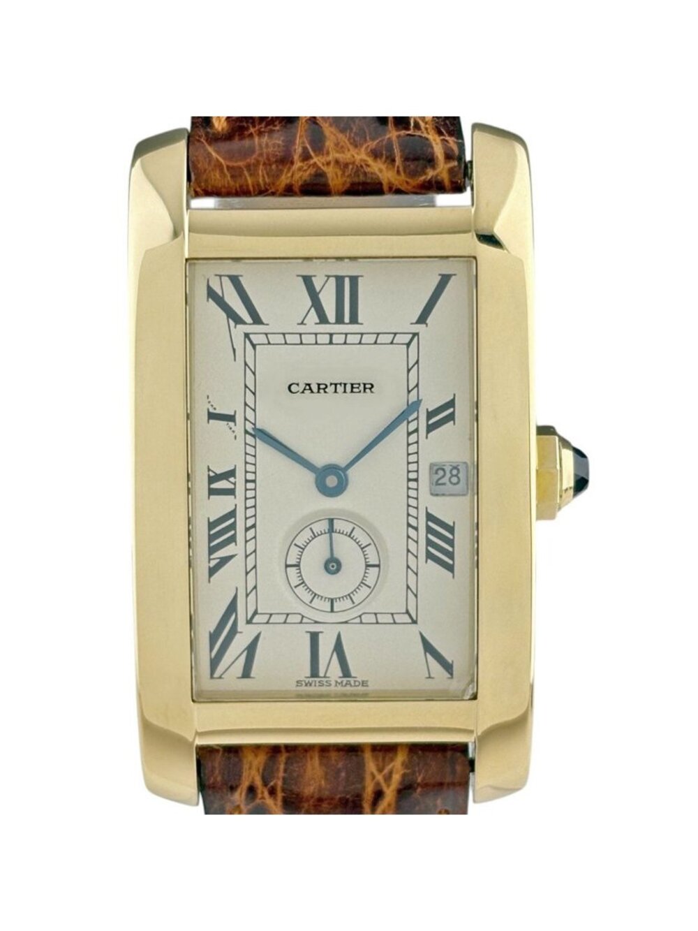 Cartier Tank American Wristwatch YG Leather Quartz Ivory Watch